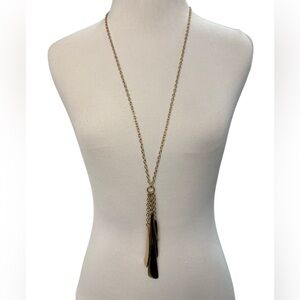 Gold Tone Tassel Fringe Statement Necklace Adjustable 36”